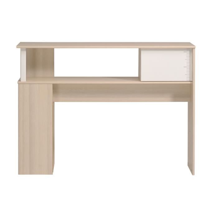 PARISOT Ensemble lit + tete de lit avec rangement - Style contemporain - Décor acacia clair et blanc - CHARLEMAGNE