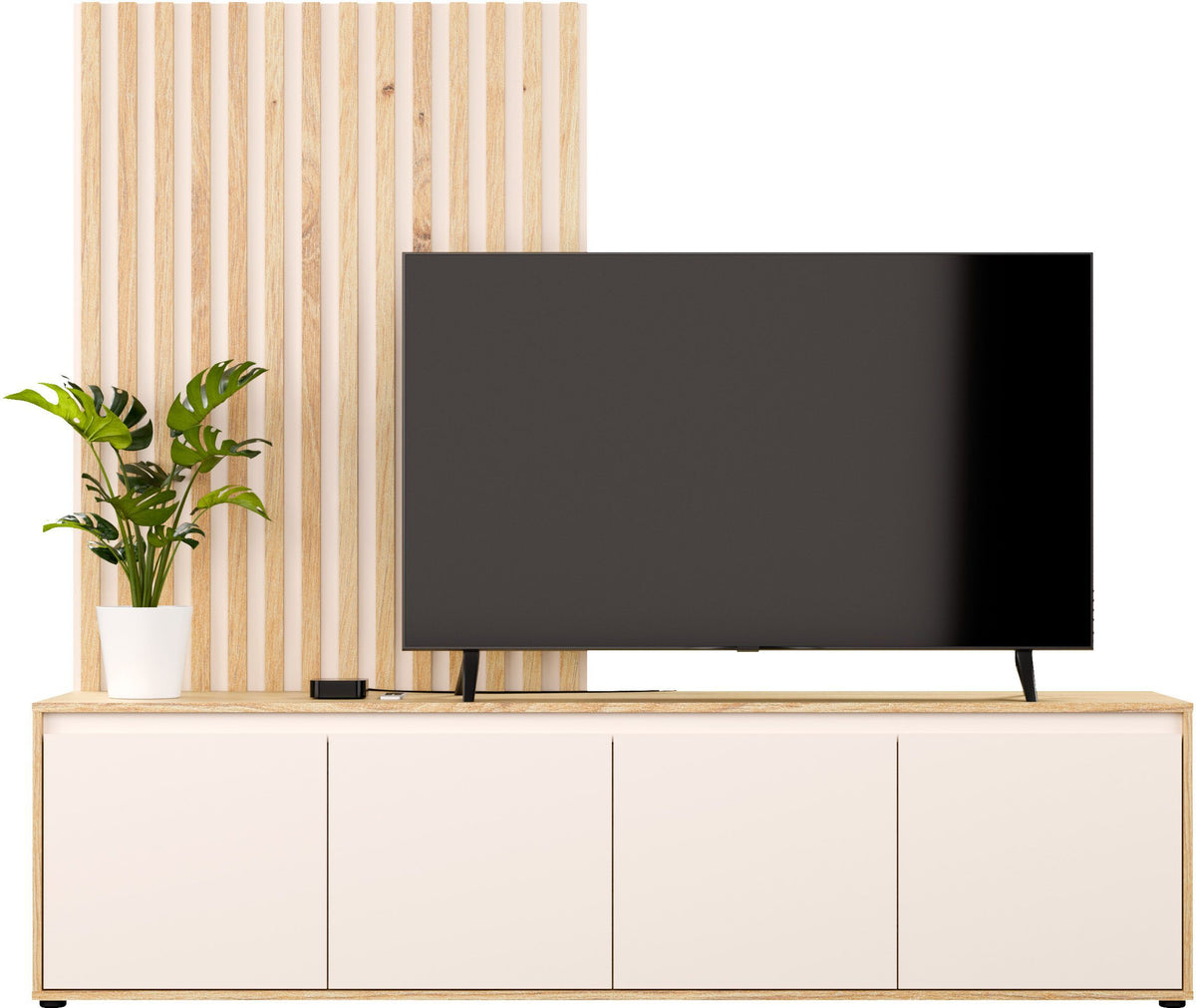 Meuble TV paroi - SKELPE - Sable / Chene - 4 portes - 188,3 x 42 x 169,7 cm