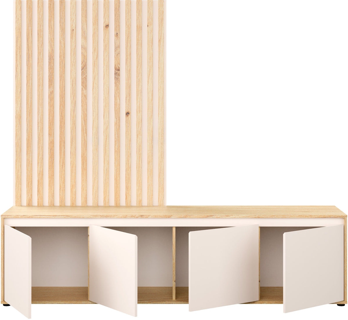 Meuble TV paroi - SKELPE - Sable / Chene - 4 portes - 188,3 x 42 x 169,7 cm