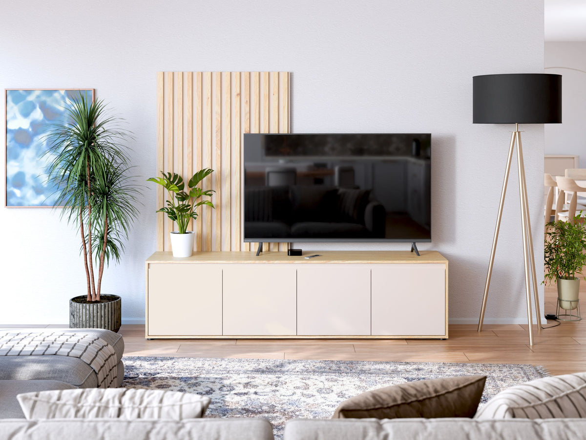 Meuble TV paroi - SKELPE - Sable / Chene - 4 portes - 188,3 x 42 x 169,7 cm