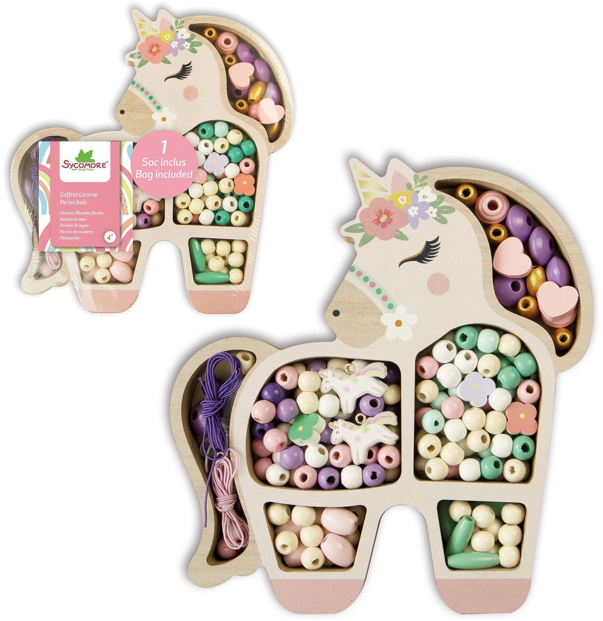 Coffret de perles en bois - SYCOMORE - Licorne - Des 4 ans