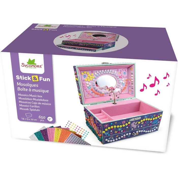 3D Mosaiques - SYCOMORE - Stick'N Fun - Boîte a musique Licorne - Des 5 ans