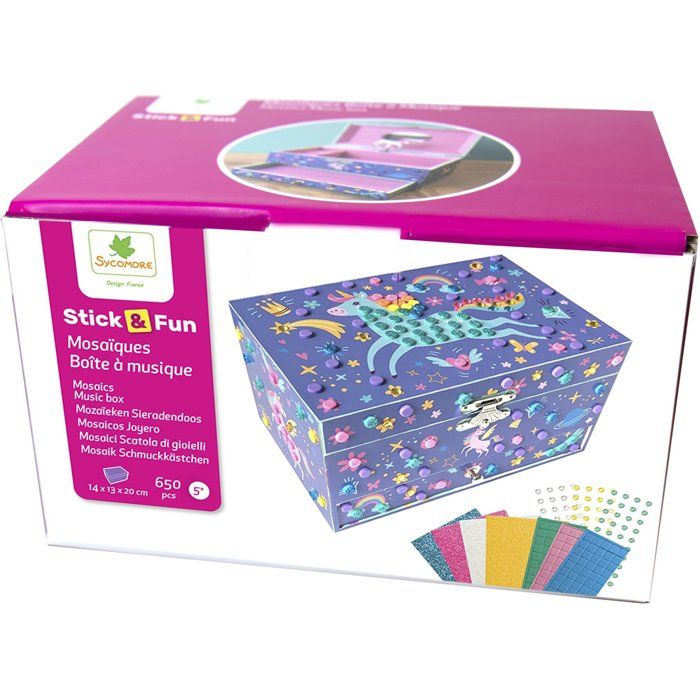 3D Mosaiques - SYCOMORE - Stick'N Fun - Boîte a musique Licorne - Des 5 ans