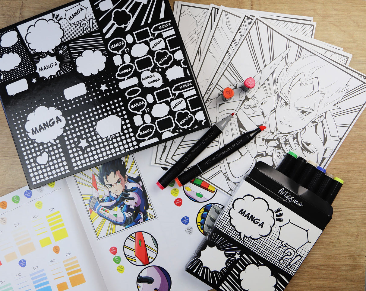 Coffret créatif - SYCOMORE - Layout et marqueurs - Manga Garçon - Des 10 ans