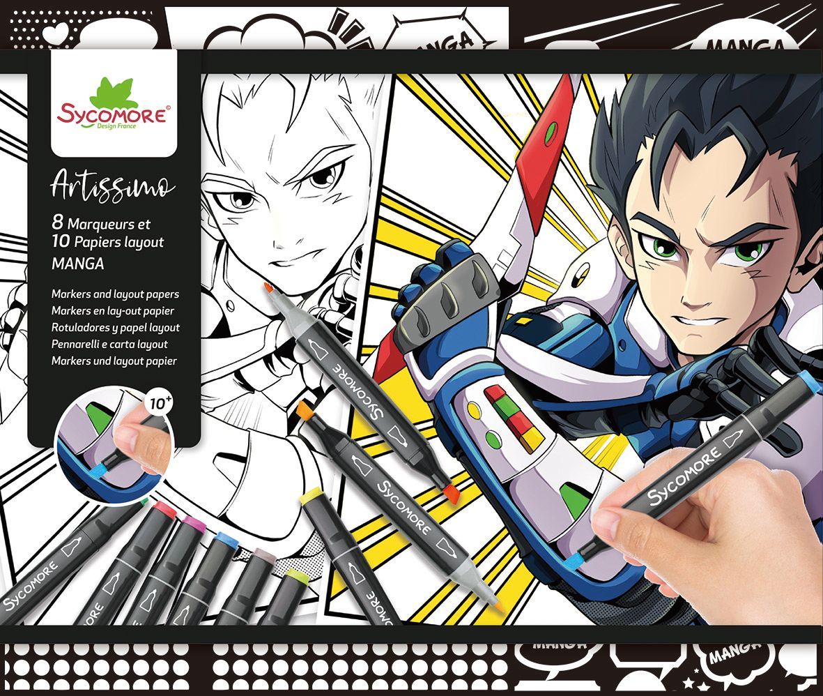 Coffret créatif - SYCOMORE - Layout et marqueurs - Manga Garçon - Des 10 ans