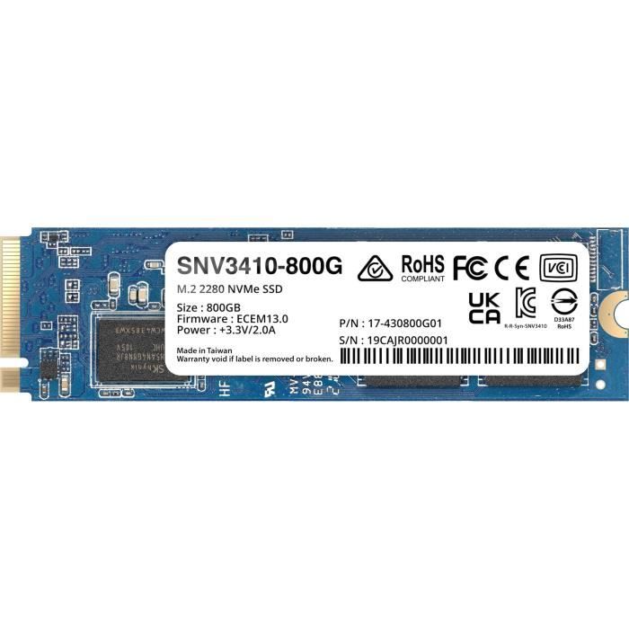 SYNOLOGY - SNV3410-800G - Disque dur SSD - 800 Go - NVMe M.2 - PCIe NVMe (M2D20, E10M20-T1)