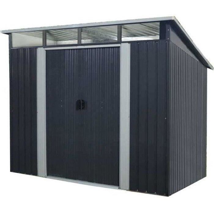 Abri de jardin en métal 4,61 m˛ - 238 x 193 x 202 cm - SOLER - Kit d'ancrage inclus, 2 portes coulissantes - Gris