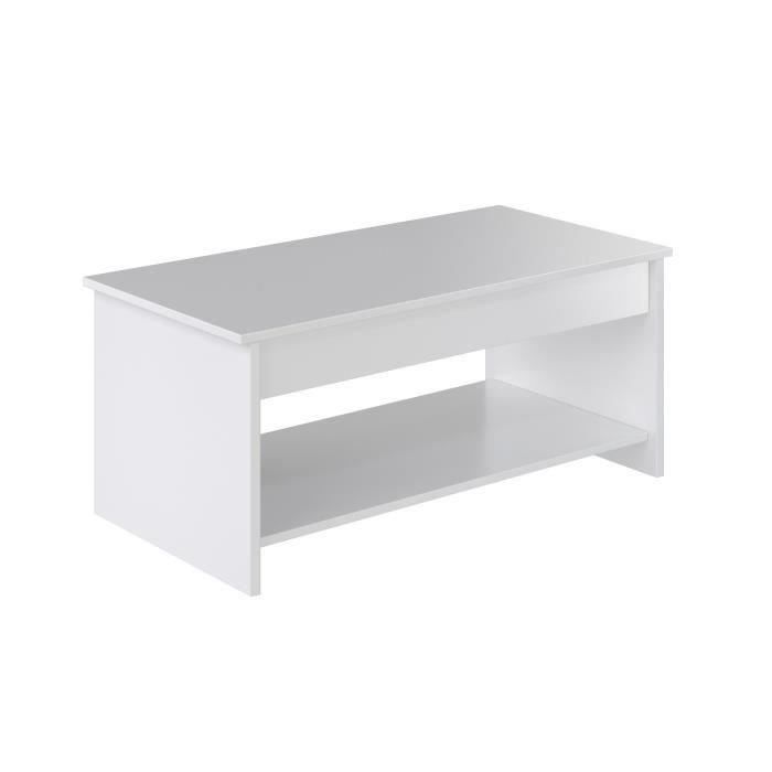 Table basse relevable - Style contemporain blanc mat - L 100 x P50 x H44cm - HAPPY