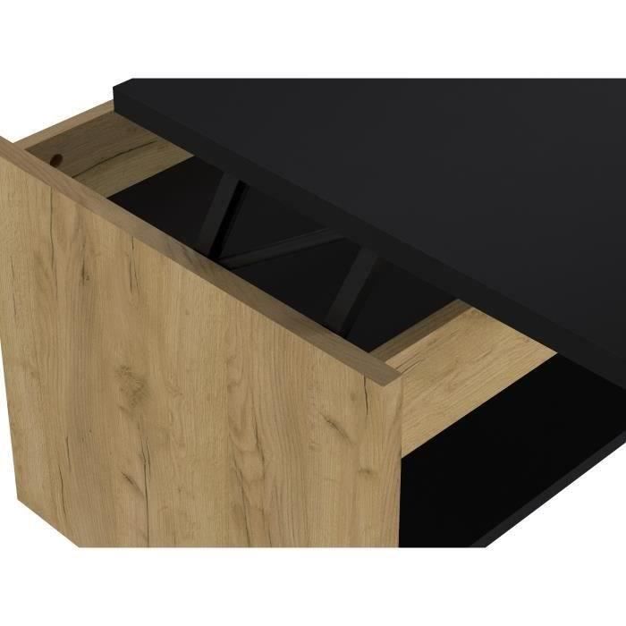 Table basse - DÈcor chene et noir - Relevable - L 100 x P 50 x H 44 cm - HAPPY