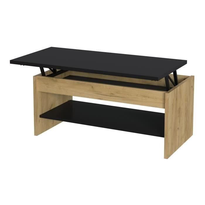 Table basse - DÈcor chene et noir - Relevable - L 100 x P 50 x H 44 cm - HAPPY