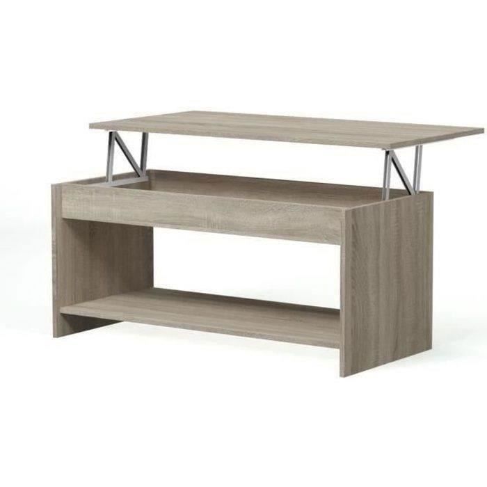 Table basse relevable - Style contemporain - Décor chene sonoma - L100 x P50 x H44cm - HAPPY