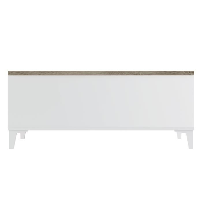 Table basse avec plateau relevable - Blanc/Chene - L 100 x P 50/72 x H 42/55 cm - EVAN