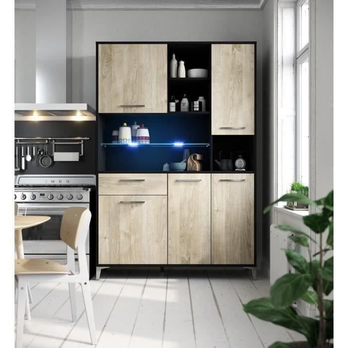 ECO Buffet de cuisine avec LED L 120 cm - DÈcor chene et noir mat