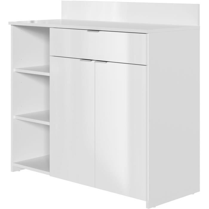 Buffet Cuisine - 2 portes + 1 tiroir - MÈlaminÈ blanc - L 100 x P 42 x H 95 cm