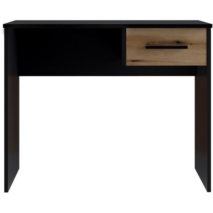 Bureau Petit Tiroir - DÈcor noir et chene - L 90 x P 50 x H 74 cm