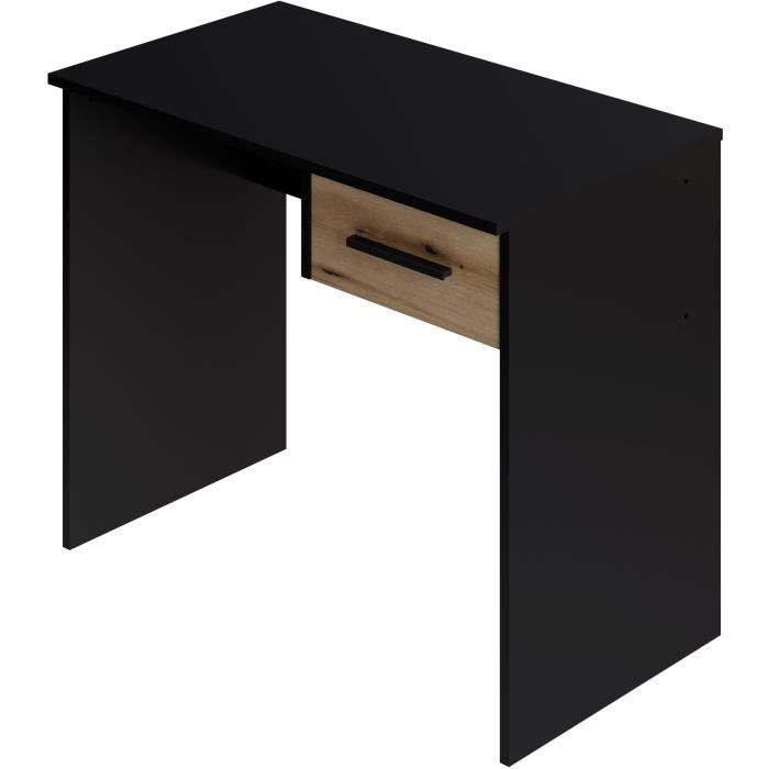 Bureau Petit Tiroir - DÈcor noir et chene - L 90 x P 50 x H 74 cm