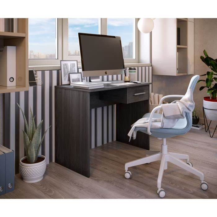 Bureau petit tiroir - MÈlaminÈ gris cendrÈ - 90 x 50 x 74 cm