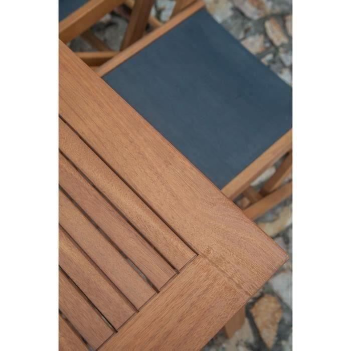 Ensemble repas de jardin 4 a 6 personnes - Table extensible 120/180 x 80 cm + 6 chaises assises textilene - Bois Eucalyptus FSC