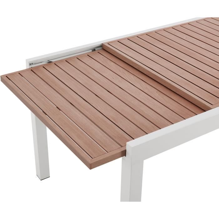 Table de jardin extensible CALVI - Rectangulaire - Plateau aluminium aspect bois - 6 personnes