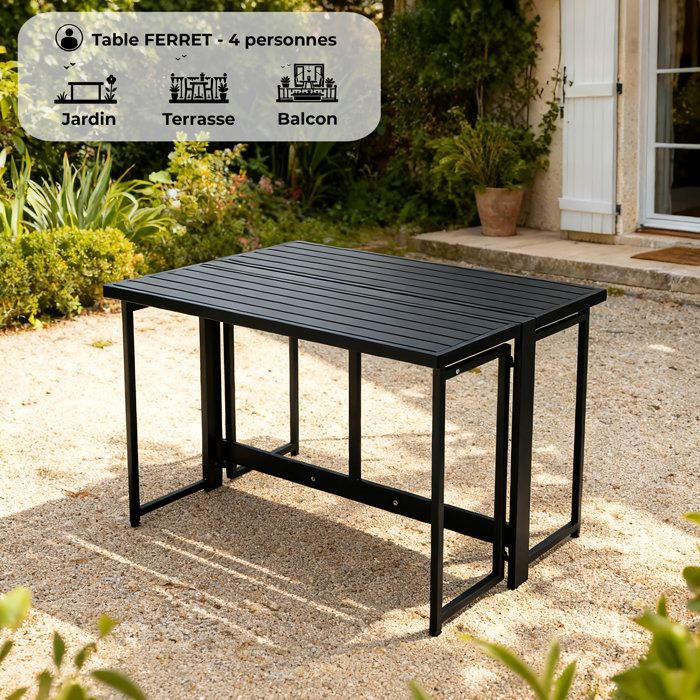 Table de jardin FERRET - Pliante - Métal - 4 personnes - 98 x 80 x 72 cm