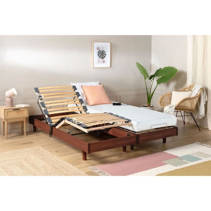 Ensemble relaxation TALCA matelas + sommiers Èlectriques dÈcor cerisier 2x70x190 - Mousse - 14 cm - Ferme