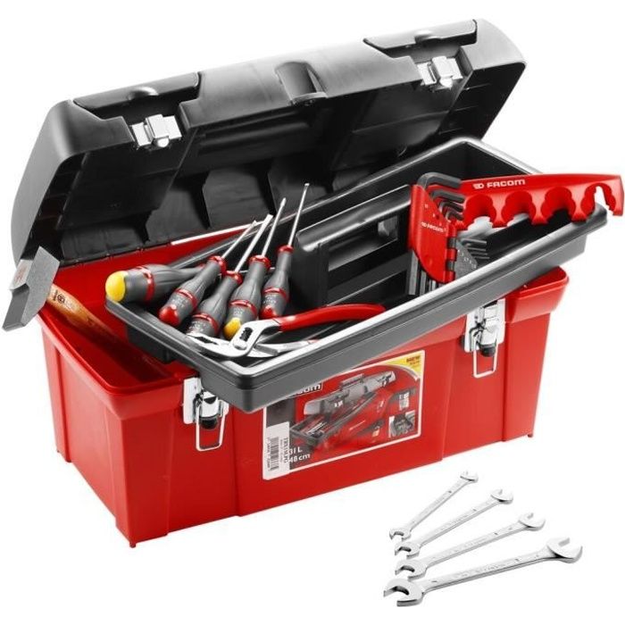Caisse a outils - FACOM - TBX1M.PB + 20 outils - 5 Tournevis Protwist + 9 Clés mâles + 4 Clés a fourche + Marteau rivoir + Pince