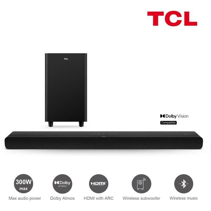 TCL TS8212 - Barre de son 2.1.2 - Caisson de basses sans fil - Dolby Atmos - HDMI eARC - Bluetooth - 300W
