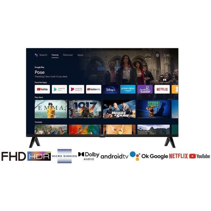 TCL 40FHD7900 - TV LED 40 (100 cm) - Full HD 1920x1080 - HDR10 - TV connecté Android - 2xHDMI 1.4 - WiFi