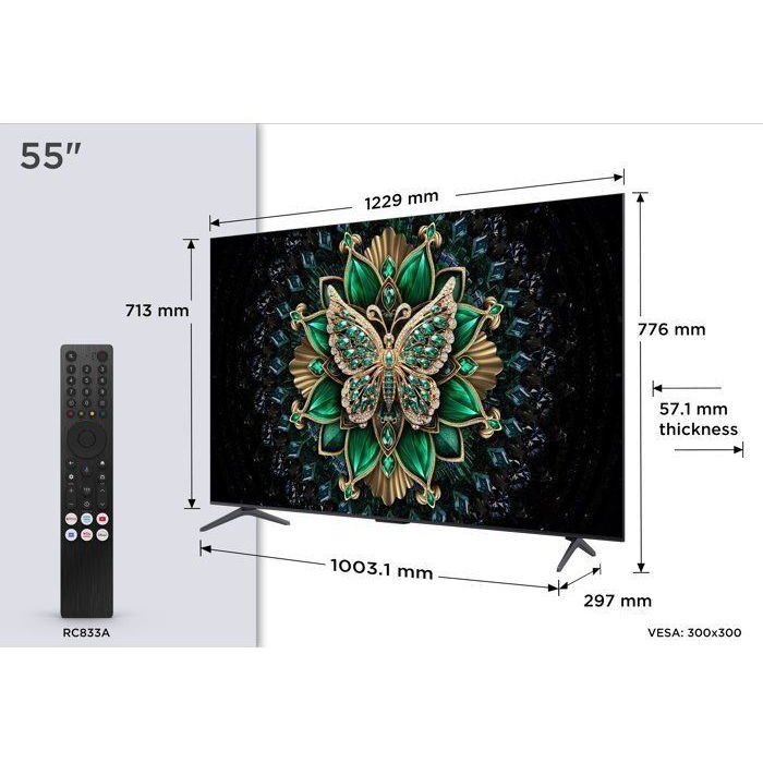 TCL 55C6K - TV QLED MiniLED 55 (140 cm) - 4K UHD 3840x2160 - 144 Hz - Dolby Vision - Google TV - 4xHDMI 2.1 - WiFi