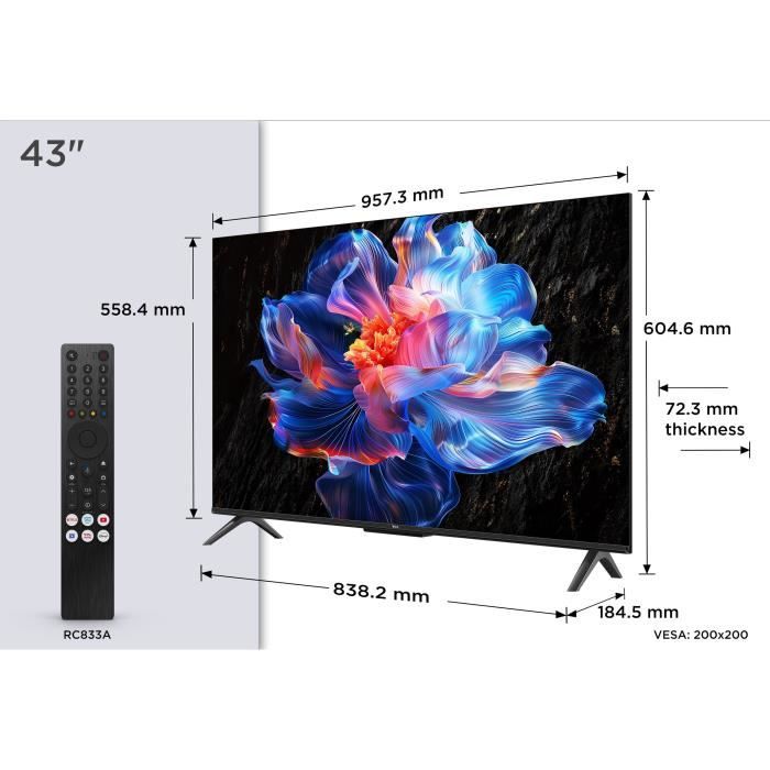 TCL 43P6K - TV LED 43 (109 cm) - 4K UHD 3840x2160 - HDR10+ - Google TV - 3xHDMI 2.1 - WiFi