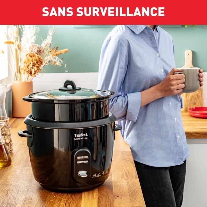 TEFAL Cuiseur a riz, Cuve 5 L antiadhÈsive, CapacitÈ 1,5 kg de riz, Maintien au chaud, Panier vapeur, Classic 2 RK103811
