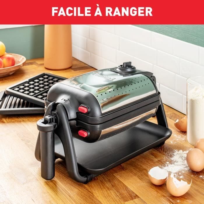 TEFAL Appareil a gaufre semi pro, 1200 W, Thermostat rÈglable, Voyant lumineux, PoignÈe rotative rabattable, King Size WM756D12