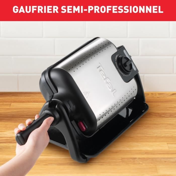 TEFAL Appareil a gaufre semi pro, 1200 W, Thermostat rÈglable, Voyant lumineux, PoignÈe rotative rabattable, King Size WM756D12