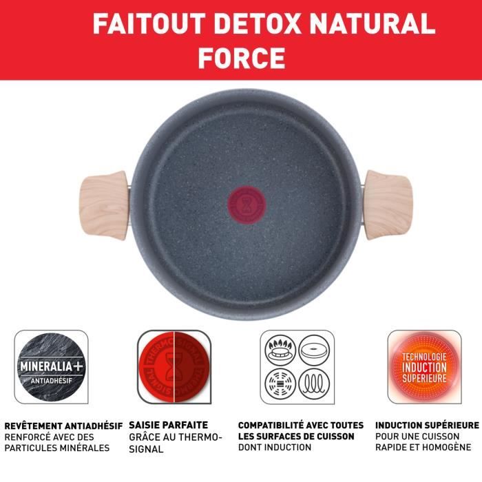 TEFAL Faitout 24 cm + panier vapeur, Induction, Revetement antiadhÈsif, + MinÈraux naturels, Thermo-Signal, FabriquÈ France G2669003