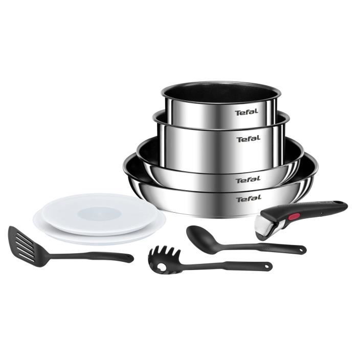 TEFAL INGENIO Emotion Batterie de cuisine 10 p, Induction, Acier inoxydable, Revetement antiadhÈsif, Poeles, Casseroles L897AS04