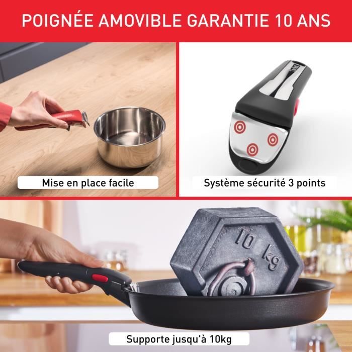 TEFAL INGENIO Emotion Batterie de cuisine 10 p, Induction, Acier inoxydable, Revetement antiadhÈsif, Poeles, Casseroles L897AS04
