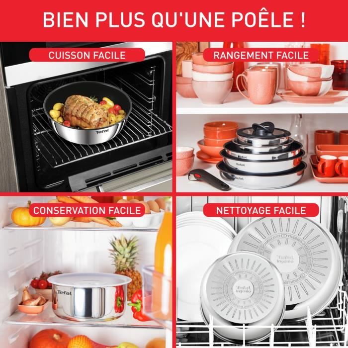 TEFAL INGENIO Emotion Batterie de cuisine 10 p, Induction, Acier inoxydable, Revetement antiadhÈsif, Poeles, Casseroles L897AS04