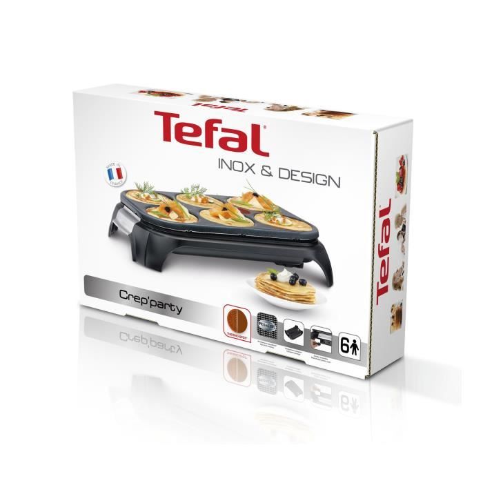 TEFAL Crep'Party, Appareil a crepes 6 empreintes, AntiadhÈsif, Thermo-Spot, 6 spatules + 1 louche, FabriquÈ en France PY558813