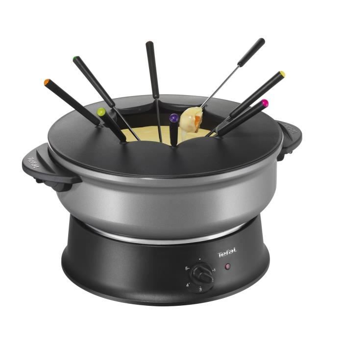 TEFAL Wok Fondue, Thermostat rÈglable, Revetement antiadhÈsif, 8 fourchettes incluses, Compact, FabriquÈ en France WK302013