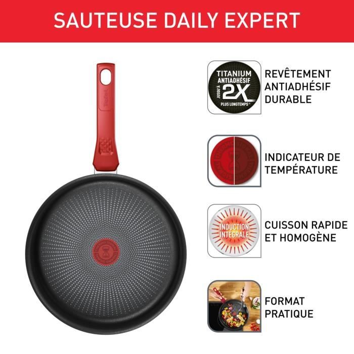TEFAL Sauteuse 24 cm, Induction, Revetement antiadhÈsif, Couvercle verre, Ergonomique, FabriquÈ en France, Daily Expert C2893202