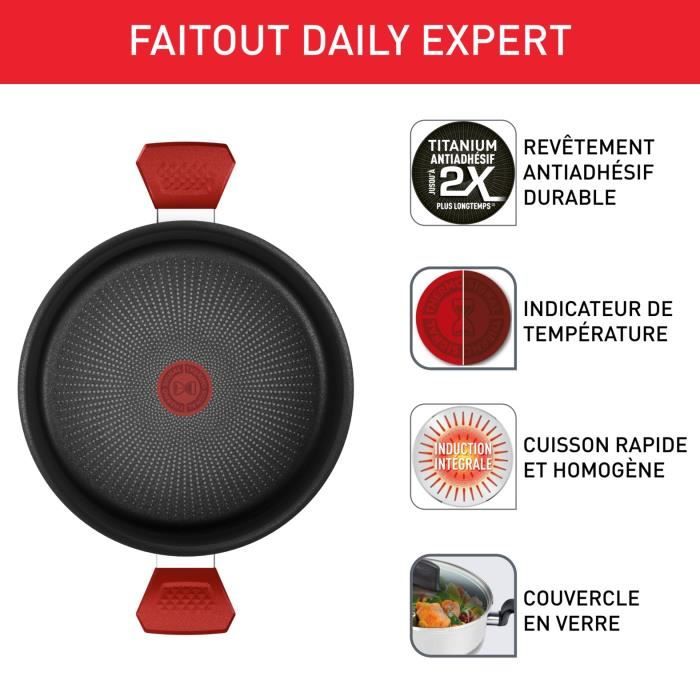 TEFAL Faitout 24 cm, Induction, Revetement antiadhÈsif, Couvercle verre, Ergonomique, FabriquÈ en France, Daily Expert C2894602