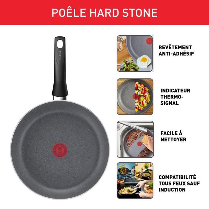 TEFAL Hard Stone Poele 28 cm, Non Induction, Revetement antiadhÈsif Mineralia +, Sans PFOA, FabriquÈ en France D4560632