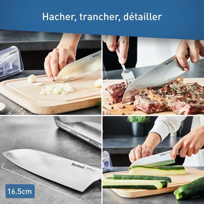 TEFAL Ever Sharp Couteau de cuisine Santoku 16,5 cm, Aiguiseur intÈgrÈ, Technologie sÈcurisÈe, Acier inoxydable allemand K2579024