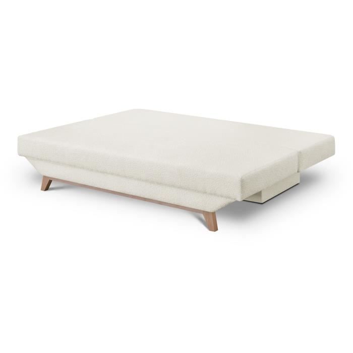 Banquette convertible 3 places TEIJO - Tissu bouclette beige - Coffre de rangement - L187 x P91x H82 cm