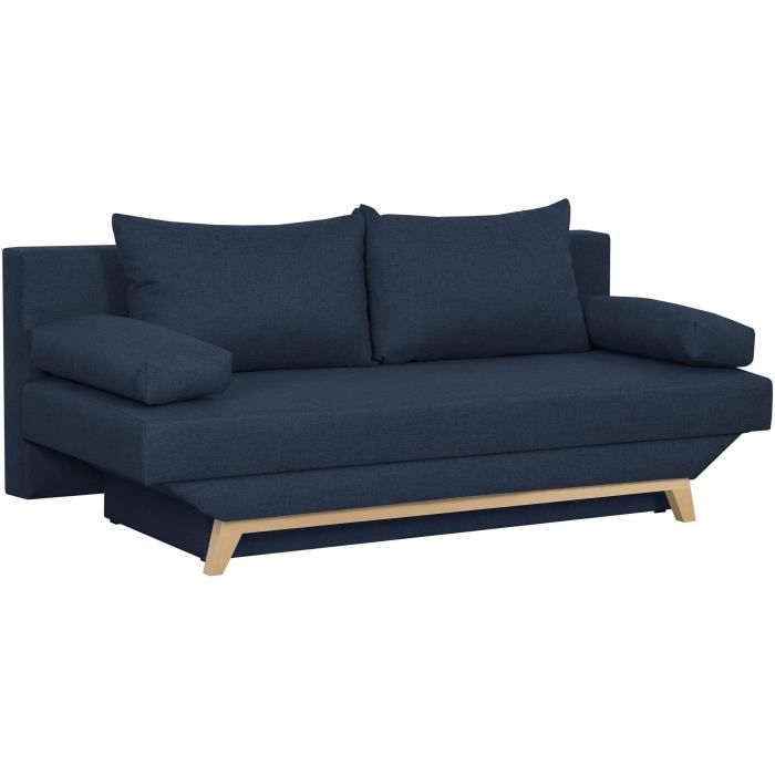 TEIJO Banquette convertible 3 places avec coffre de rangement - Tissu Bleu - L187 x P91 x H82 cm
