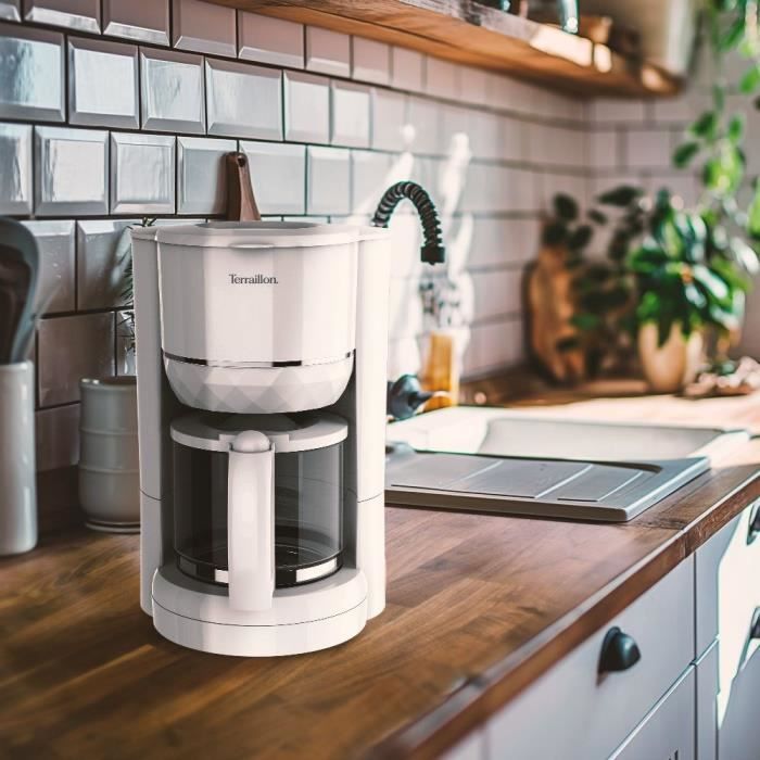 Cafetiere filtre TERRAILLON - 15353 DIAMANT Blanc - 1.25L - 980W - Verseuse verre - Maintien au chaud