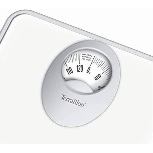 TERRAILLON - Balance Pese Personne MÈcanique - Grand Cadran Rotatif, Plateforme MÈtallique, 120kg max - Modele 'T61' Blanc