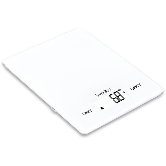 Balance de cuisine Èlectronique - TERRAILLON - Smart USB-C Blanc - CapacitÈ 5 kg - Graduation 1 g - Plateau verre