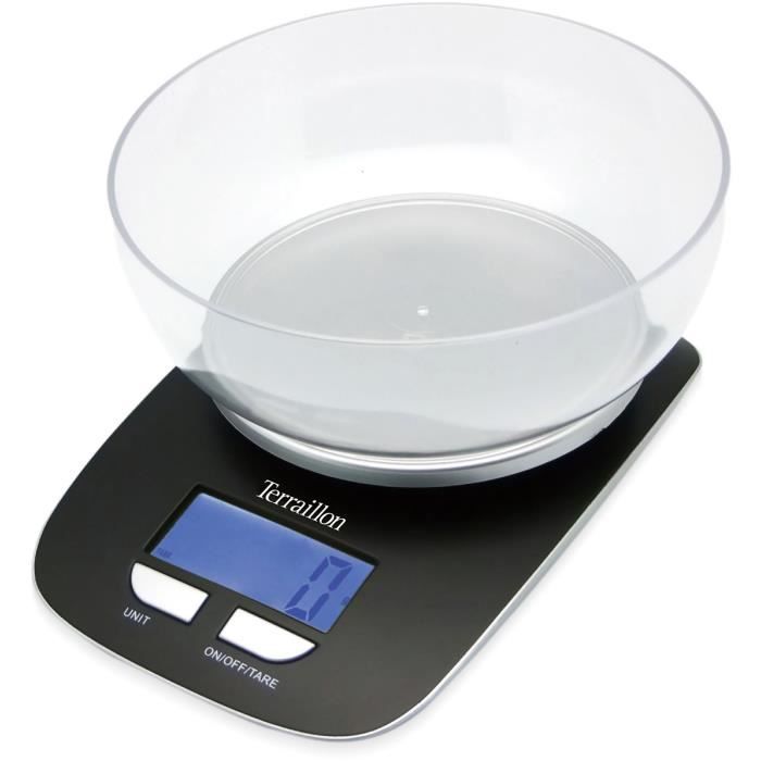 Balance de cuisine Èlectronique - TERRAILLON - Classic Bol - CapacitÈ 5 kg - Ecran rÈtro ÈclairÈ - Bol 1,5 L