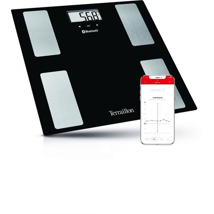 TERRAILLON - ImpÈdancemetre connectÈ Web Coach Move - Analyse des masses corporelles - plateau verre - 8 mÈmoires